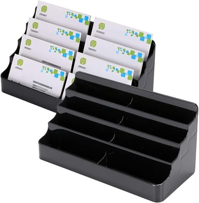 Famanu - 2 stuks Zwarte acryl visitekaarthouders – 8 Pocket Desktop Visitekaartjes Stands Aanrecht Acryl Index Card Organizer voor Bureau Netjes Kantoor Accessoires
