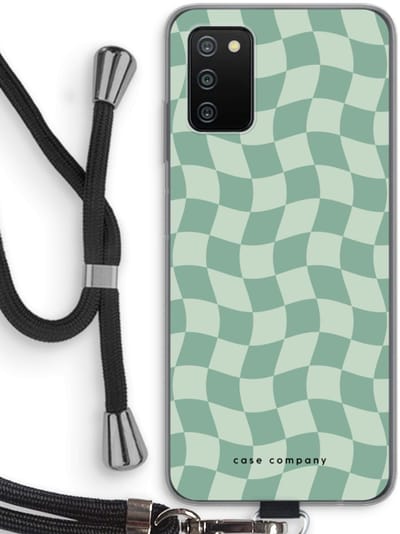 Case Company® - Hoesje met koord geschikt voor Samsung Galaxy A03S hoesje met Koord - Grid Groen - Telefoonhoesje met Zwart Koord - Bescherming aan alle Kanten en Over de Schermrand