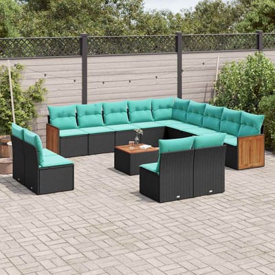 vidaXL - 14-delige - tuinbankset - met - kussens - van - zwart - polyrotan