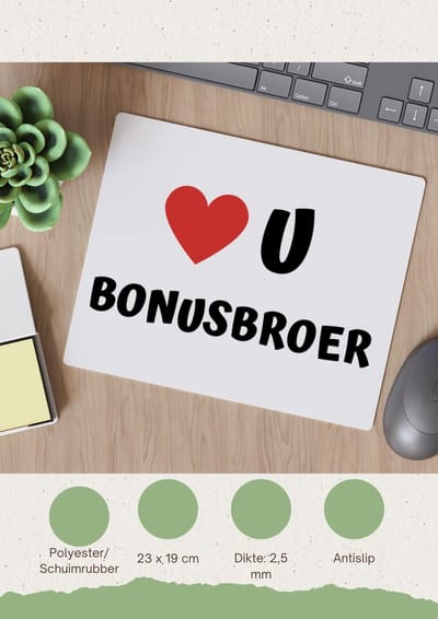 Akyol - love u bonusbroer Muismat - Broer - de liefste broer - verjaardag - cadeautje voor broer - broer artikelen - kado - geschenk - 23 bij 19 cm