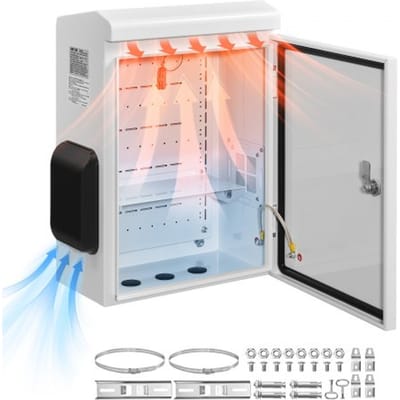 VEVOR Waterdichte Elektrische Kast IP65, Schakelkast van koudgewalst staal met thermostaat, ventilator en regenkap, afsluitbare buitenkast 40 x 20 x 50 cm