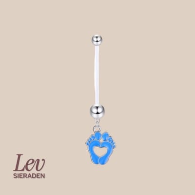 Lev Sieraden - 1.6x38mm zwangerschaps piercing - Blauwe enamel baby voetjes - UV acryl piercing - PTFE/Bioplast/Bioflex