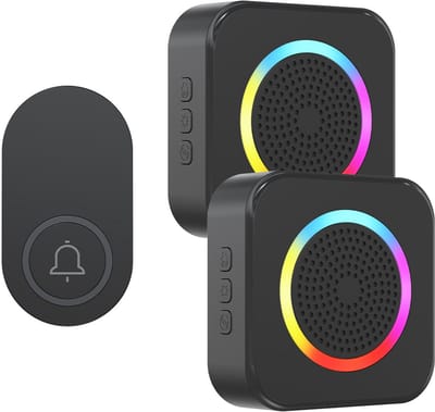 Draadloze Deurbel - 400m Bereik Zelfaangedreven - 63 Melodieën & 4 Volume-niveaus met RGB-verlichting - IP68 Waterdicht voor Thuis, Kantoor, Winkel - Zwart - 1 Set