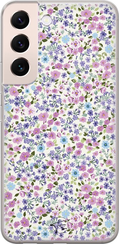Hoesje geschikt voor Samsung Galaxy S22+ - Paarse bloemen - Soft Case - TPU - Bloemen - Paars - Mooie Telefoonhoesjes