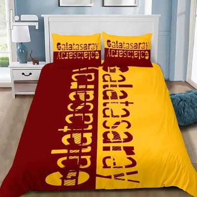 Galatasaray 3D Geprinte Beddengoedset, Logo Voetbalclub Dekbedovertrek Kussenslopen voor Volwassen Meisje Jongen Cadeau, Verjaardagscadeau 175x220cm