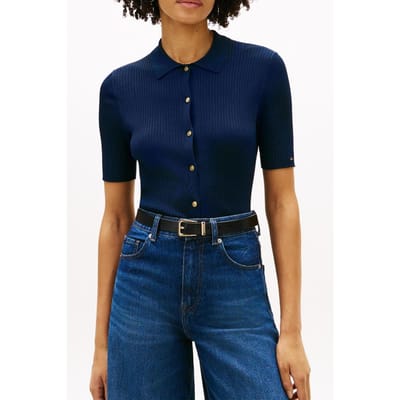 Tommy Hilfiger Rayon Rib Slim Polo Dark Night Navy Taglia: S | Magliette intime Outlet | Donna | Nero