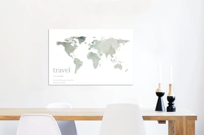 Aluminium schilderij 90x60 cm - Wanddecoratie metaal - Wereldkaart - Quote - Travel - Metalen muurdecoratie woonkamer - Decoratie industrieel - Foto op dibond - Industriële accessoires slaapkamer