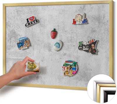 Wallfluent - Grijs Magnetisch Bord met Kleurvariaties - 80 cm x 60 cm - Magneetbord met Gouden Frame - Versleten betontextuur - Magneetbord Voor Thuiskantoor - Magneetbord voor Herinneringen - Magnetisch Bord voor Thuis en Kantoor