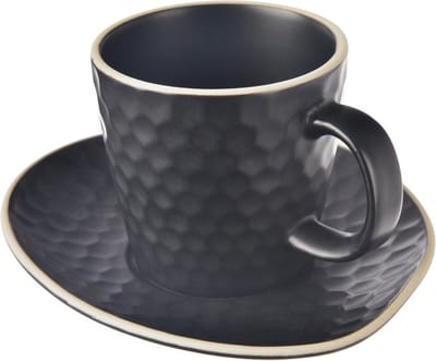Kop en Schotel voor Espresso Koffie Keramiek Zwart TEA TIME 95 ml - Koffiekopjes - Theekopje - Kopjes - Theemokken - Mokken