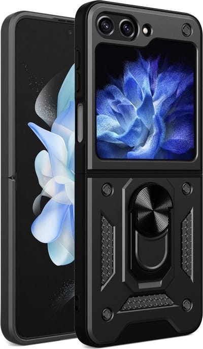 Lunso - Geschikt voor Samsung Galaxy Z Flip5 - Hoes met band - Zwart/Groen