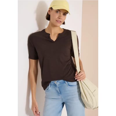 Shirt met gespleten hals in effen kleur
