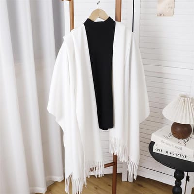 Poncho d'hiver pour femme Écharpe Longue Chaude Écharpes en Cachemire Hijab Uni Châle Enveloppant pour Dame Pashmina Bandana Foulards de Tête 70x190cm black