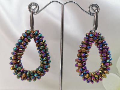 Oorhangers - druppel - facet geslepen glaskralen - zilverkleurig - RVS haak – 6 x 3.2 cm - multicolor olie shiny