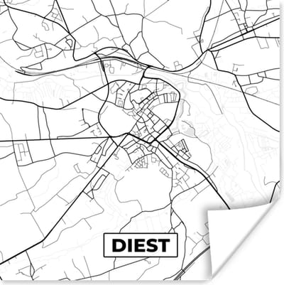 Poster Zwart Wit – België – Plattegrond – Stadskaart – Kaart – Diest - 100x100 cm XXL