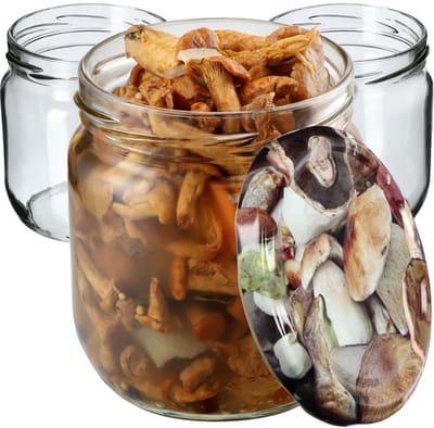 KADAX jampotten, 425 ml, inmaakpotten met schroefdeksel, potten met schroefsluiting, voorraadpotten voor jam, jam, honing (champignons/6 stuks)