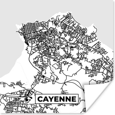 Poster Stadskaart - Cayenne - Plattegrond - Kaart - Frankrijk - Zwart wit - 100x100 cm XXL