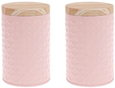 Koffiepads bewaarbus - Voorraad blikken koffiepads - Koffie voorraadbus - 2 stuks - Roze