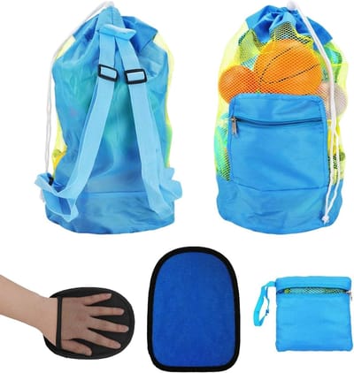 Grote opvouwbare strandtas voor kinderen, ideaal voor zandspeelgoed en strandspeelgoed, mesh ontwerp, blauw