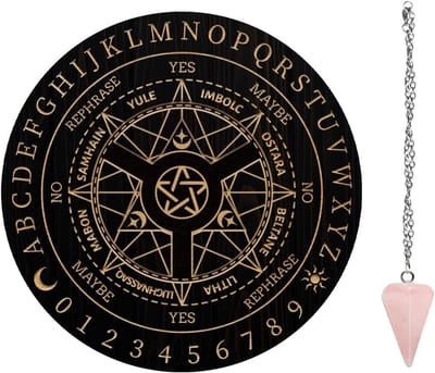 Houten heksenklok met rozenkwarts kristal spirituele slinger decoratie 19,8 cm