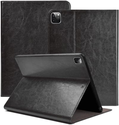 Hoes geschikt voor iPad Pro 2020 12.9 inch - Leren Case Zwart