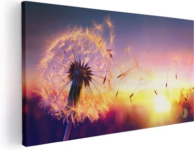 Artaza Canvas Schilderij Paardenbloem - 40x20 cm - Klein - Wanddecoratie Zonsondergang - Muurdecoratie Woonkamer - Decoratie Natuur