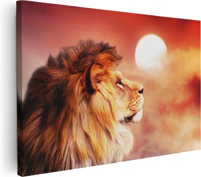 Artaza Canvas Schilderij Leeuwenkop - 30x20 cm - Klein - Wanddecoratie Dierenkop - Muurdecoratie Woonkamer - Kamer Accessoires