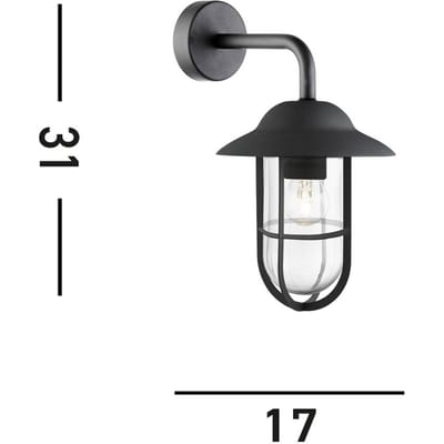 Searchlight Buitenwandlamp Toronto, zwart IP44, staal, glas, E27