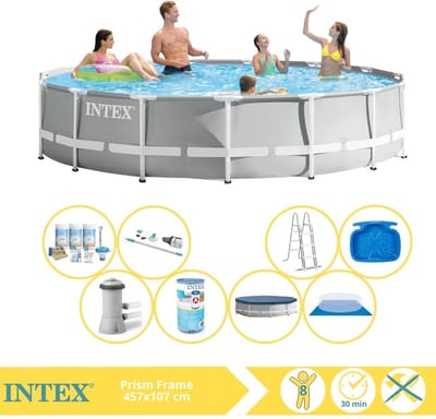 Intex Prism Frame Zwembad - Opzetzwembad - 457x107 cm - Inclusief Onderhoudspakket, Filter, Stofzuiger en Voetenbad