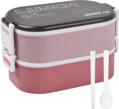 Bento Lunchbox 1800ml met Bestek voor Volwassenen en Kinderen - Lekvrije 2-in-1 Verdeelbare Lunchbox met 3 Compartimenten