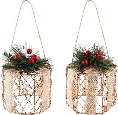 Dekoratief | Hanger cadeautje m/kerstgroen, goud, 10x10x8cm, set van 2 stuks | A245864