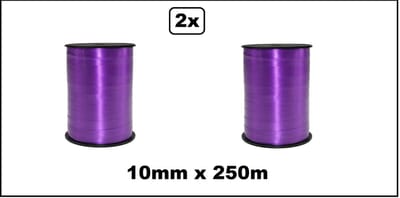 2x Krullint paars 10mm x 250meter - Vernieuwd, nu met folie beschermlaag om de rol - krul lint thema feest decoratie kado kado gold verjaardag