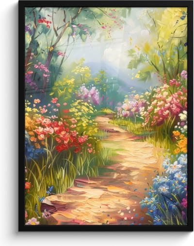 Poster in lijst - Fotolijst 60x80 cm - Posters - Natuur - Landschap - Bloemen - Kleurrijk - Posterlijst zwart - Decoratie - Wanddecoratie woonkamer - Muurdecoratie slaapkamer
