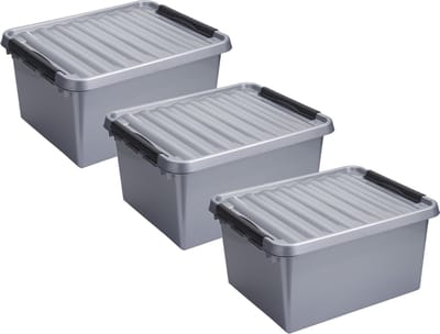 3x stuks sunware q-line opberg box/opbergdoos - 36 liter - 50 x 40 x 26 cm - kunststof - opslagbox - grijs