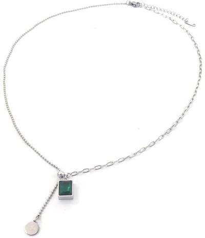 Ketting en Zirkonia - RVS - Lengte 39-44 cm - Zilverkleurig en Groen
