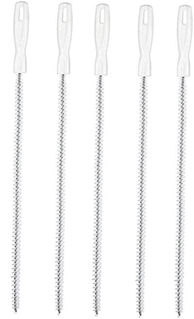 Gootsteen Ontstopper - 5 Stuks - Afvoerpijpontstopper - Kunststof - Metaal - Haarontstopper - Ontstoppingsveer - Gootsteenborstel - Wasbak Reiniger - Afvoerontstopper - Rioolveer - Geschikt voor badkamers en keukens - 45cm - Wit