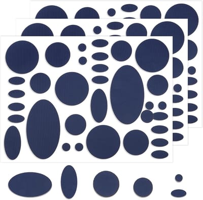 Patches voor het Repareren van Jassen en Kleding - 96 Stuks Zelfklevende Nylon Reparatietape voor Tent en Slaapzakken, Donkerblauw, Rond en Ovaal