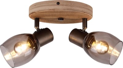 Chericoni Sylvie Plafondspot - 2 lichts - E14 - Zwart Black Steel Vintage Hout - Glas