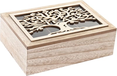 Items kitchen Theedoos/theekist Tree of Life - Hout - lichbruin - 6 vakken - 24 x 16 x 8 cm