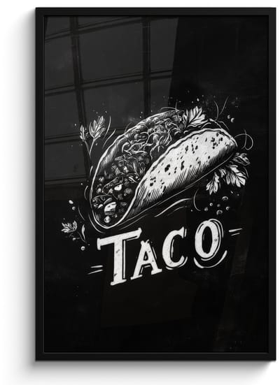 Poster in lijst - Fotolijst 60x90 cm - Posters - Taco - Kruiden - Witte krijtstijl - Tekst - Posterlijst zwart - Decoratie - Wanddecoratie woonkamer - Muurdecoratie slaapkamer