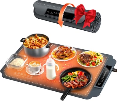 Elektrische Warmhoudplaat - Bordenwarmer - Feesten Buffet - Instelbare Temperatuur Timer - 38cm Oppervlak - Grijs