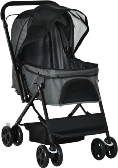 Hondenbuggy voor kleine honden en katten, huisdierenwagen van donkergrijze Oxford‑stof, 76,5 x 52 x 95 cm