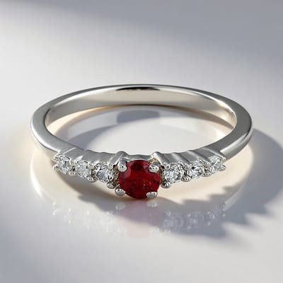 Cavill - Ronde Zilveren Ring - 925 Sterling Zilver met Platina - 0,169 ct Rode Spinel en 0,314 ct Zirkonia - Elegant Luxe Sieraad