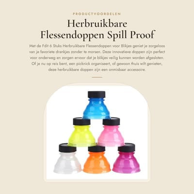 Dailygoods- Flesdop - Herbruikbaar - Set van 6 - Drinken zonder morsen - Reisvriendelijk - Sealing Lid - Drankdop