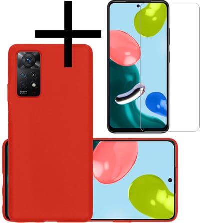 Hoesje - Met Screenprotector - Geschikt voor Xiaomi Redmi Note 11 - Sterk & Shockproof - Back Cover - Siliconen Case - Telefoon Hoes - Rood