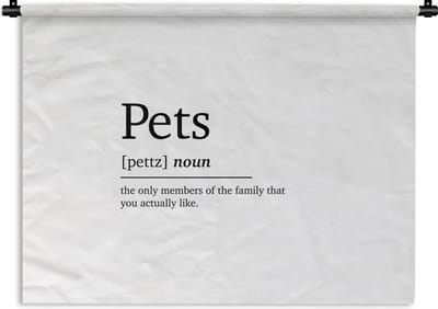 Wandkleed - Wanddoek - Huisdieren definitie - Spreuken - Pets - Quotes - Woordenboek - 120x90 cm - Wandtapijt