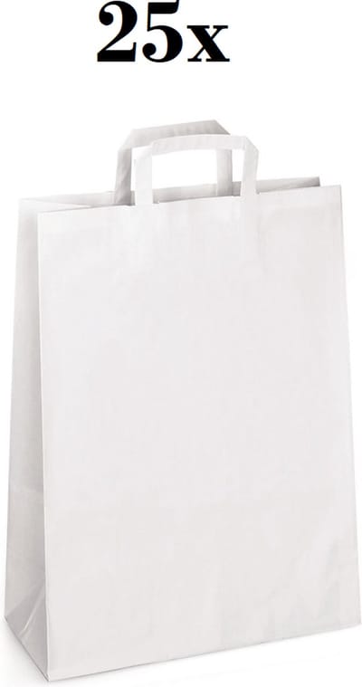 25 x witte Draagtassen/ papieren tassen In Wit Kraftpapier Met Platte Oren 26x12x35cm / papieren tassen / Kraft Papieren Tasjes Met Handvat/ Cadeautasjes met vlak handgrepen / Zakjes/