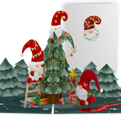 3D Pop-up Kerstkaart Kabouters Versieren Kerstboom | Insteekvak voor Geldgeschenk