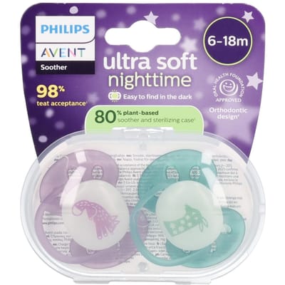 Philips Avent Ultra Soft Nighttime - 6 tot 18 maanden - Glow-in-the-dark fopspeen - SCF094/04