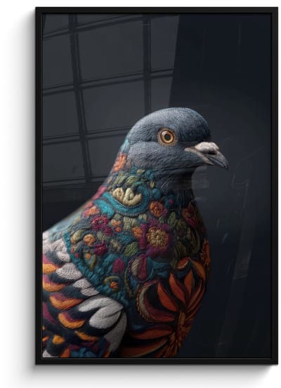 Poster in lijst - Fotolijst 80x120 cm - Posters - Duif - Bloemen - Zwart - Posterlijst zwart - Decoratie - Wanddecoratie woonkamer - Muurdecoratie slaapkamer