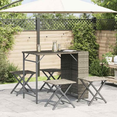 vidaXL - 5-delige - Tuinset - inklapbaar - poly - rattan - lichtgrijs